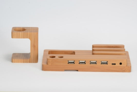 Power, Organize, and Display – All in One Sleek Wooden Dock
