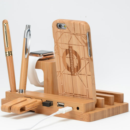Power, Organize, and Display – All in One Sleek Wooden Dock